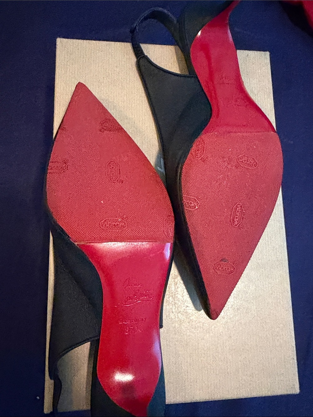Christian Louboutin Black Slingback Pointed Pumps with Signature Red Soles